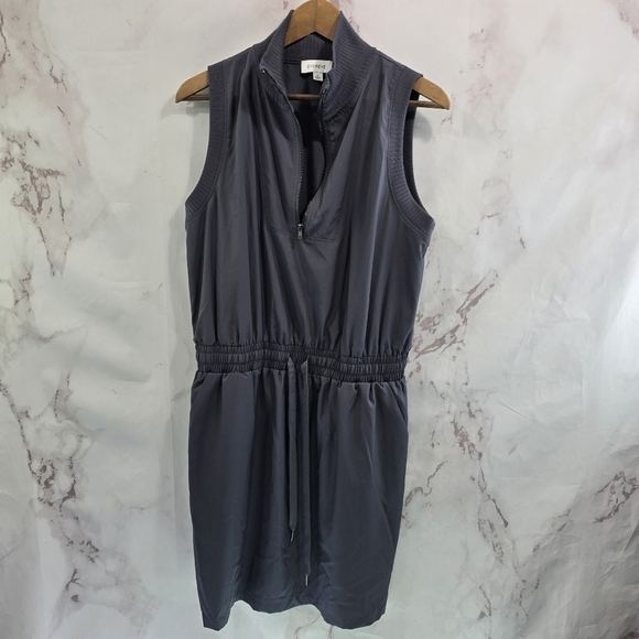 Evereve Dress Womens Large Gray Zip Mock Mini Scout Ribbed Active Drawstring - Picture 2 of 11